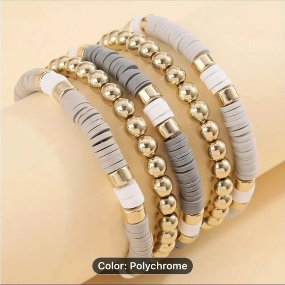 🌺 BEACHY 7 Piece Gray And Gold Stretch Bracelets‎ 🌺 - Picture 1 of 4